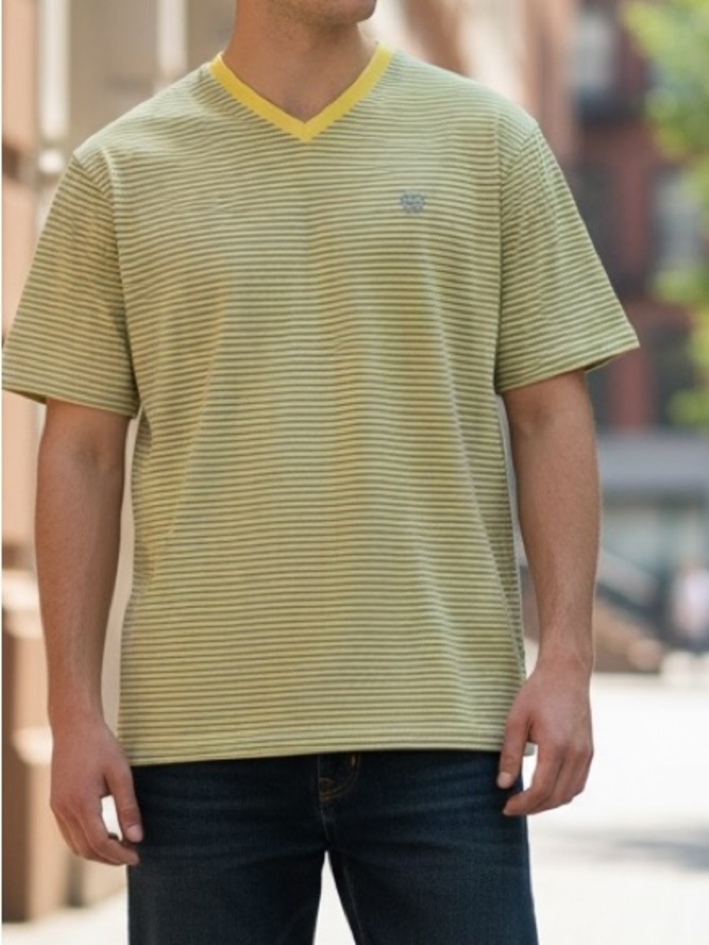 South Pole Yellow and Gray Striped V-Neck XL Tee